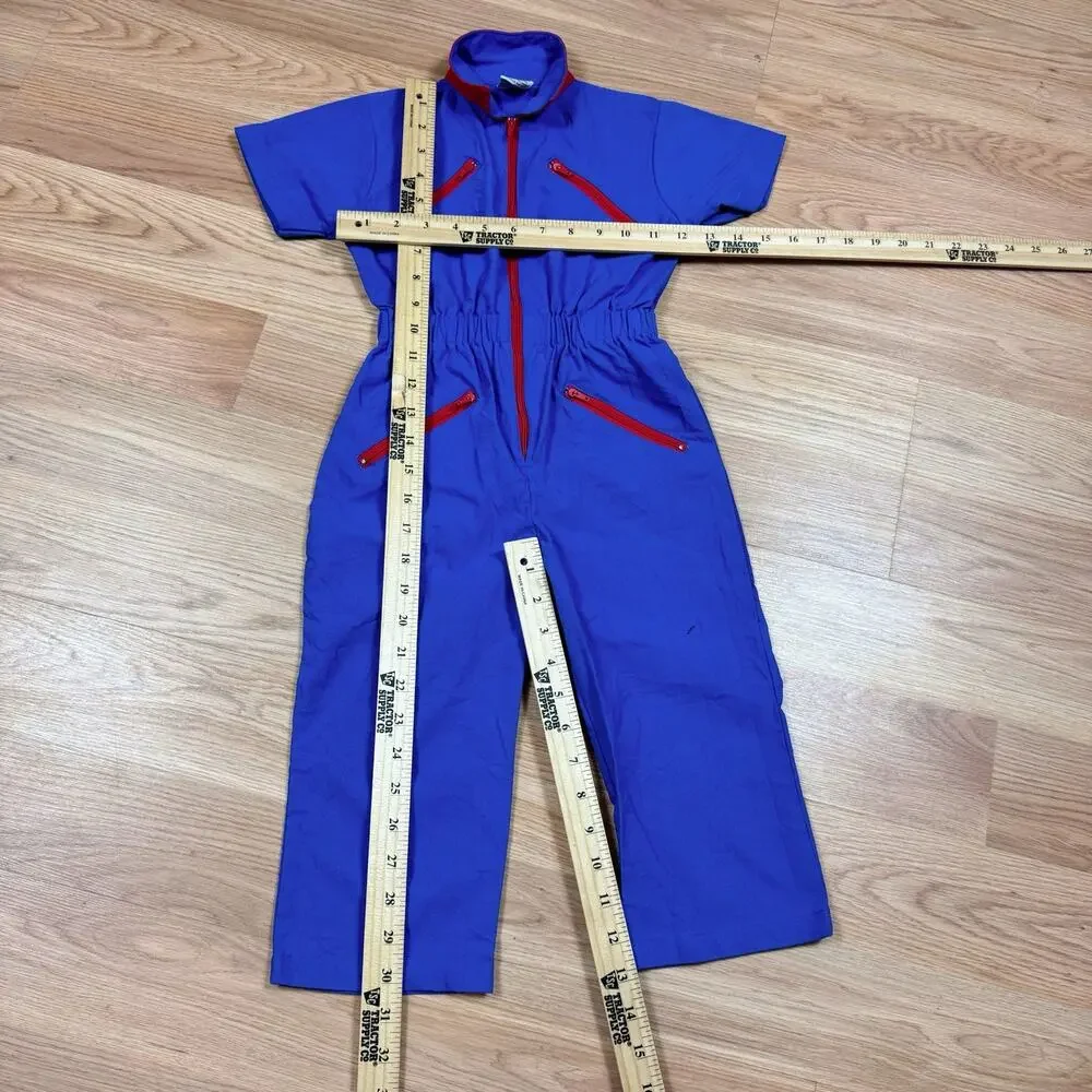 Vintage Tootsie Roll Kids Playsuit One Piece Romper Blue Red Jumpsuit 80s 4T
